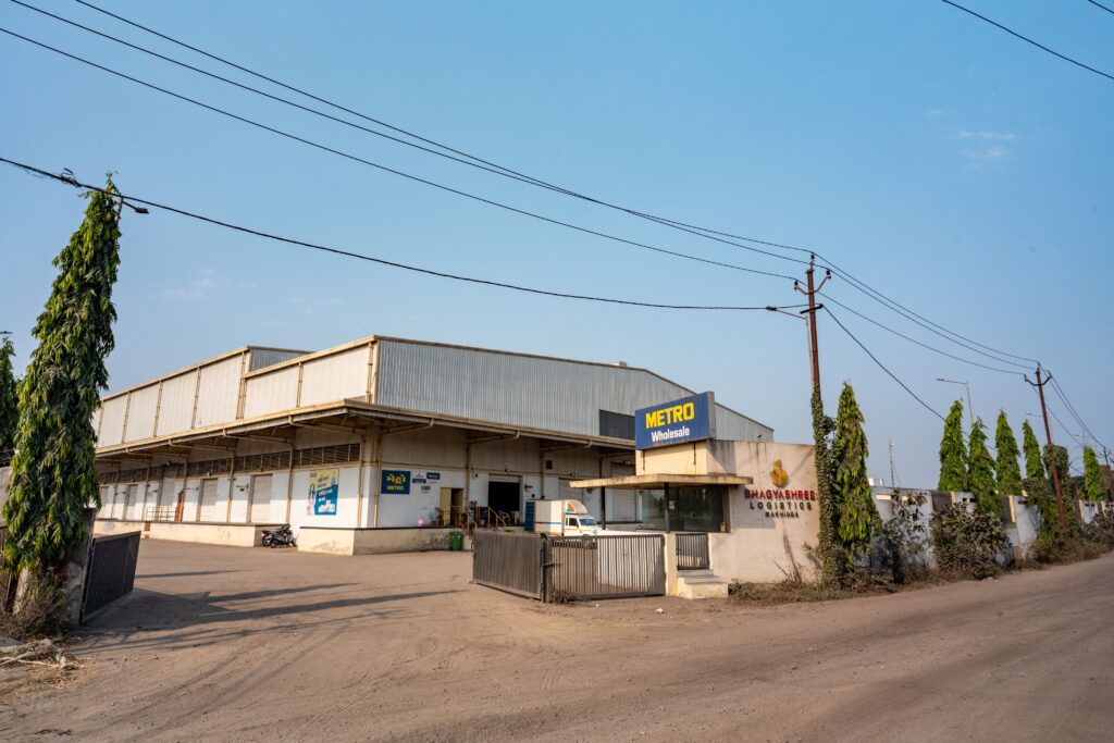 Full aerial drone view of Bhagyashree Logistics warehouse showing complete facility layout in Gujarat