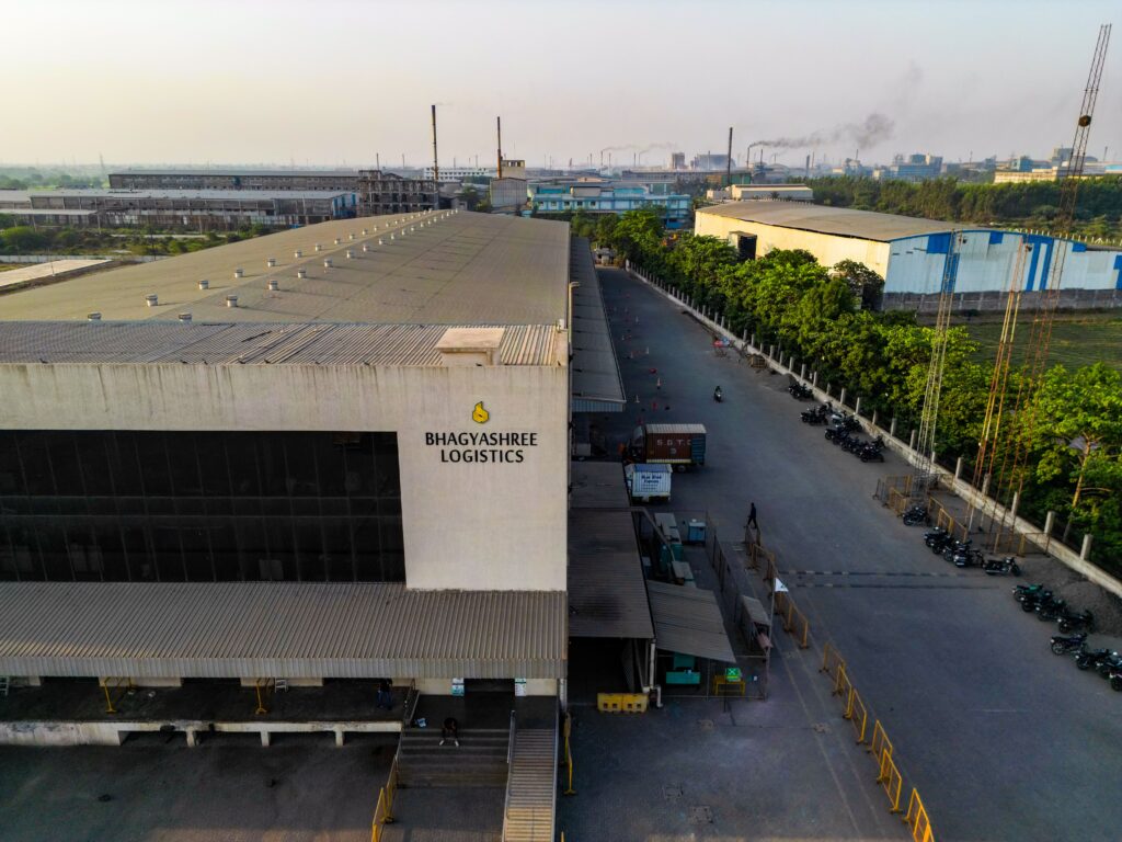 Front entrance view of Flipkart warehouse in Palsana, Surat developed by Bhagyashree Logistics